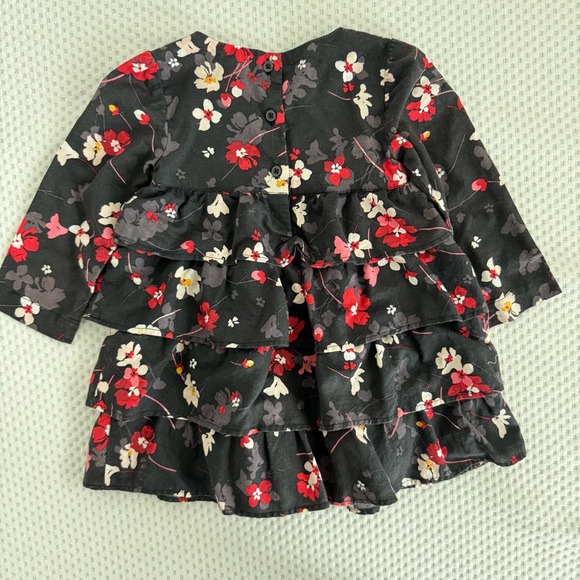 GAP Kids Floral Red And Black Ruffle Tiered Long Sleeve Dress Size 18-24m - Picture 5 of 6